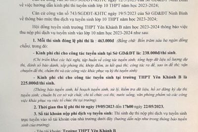 Thông báo về việc thu phí dịch vụ tuyển sinh, kỳ thi tuyển sinh vào lớp 10 năm học 2023-2024