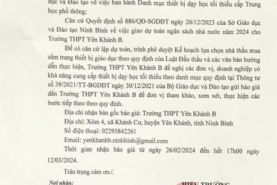 Đề nghị báo giá thiết bị dạy học tối thiểu