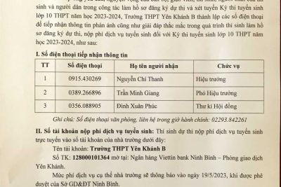 Thông báo các số điện thoại tiếp nhận thông tin và số tài khoản thu tiền phí dịch vụ tuyển sinh Kỳ thi tuyển sinh vào lớp 10 năm học 2023-2024