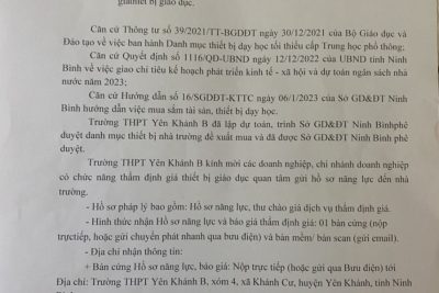 THƯ MỜI QUAN TÂM (V/v: Lựa chọn đơn vị thẩm định giá làm cơ sở đấu thầu mua sắm thiết bị giáo dục)