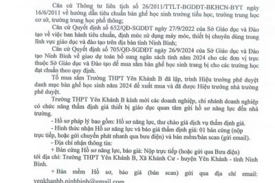 V/v lựa chọn đơn vị thẩm định giá làm cơ sở đấu thầu mua sắm trang thiết bị dạy học năm 2024.